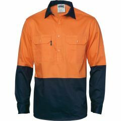 DNC 3834 190gsm Closed Front Cotton Drill Shirt, Long Sleeve, Orange/Navy