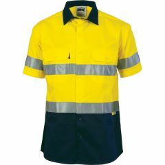 DNC 3833 190gsm Hoop Reflective Cotton Drill Shirt, Short Sleeve, Yellow/Navy
