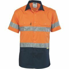 DNC 3833 190gsm Hoop Reflective Cotton Drill Shirt, Short Sleeve, Orange/Navy