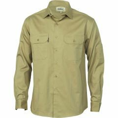 DNC 3208 155gsm Lightweight Cotton Drill Shirt, Long Sleeve, Khaki