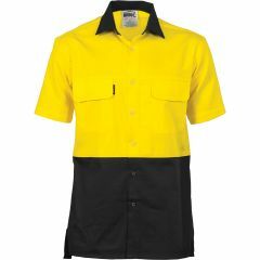 DNC 3937 155gsm 3 Way Vented Cotton Shirt, Short Sleeve, Yellow/Black