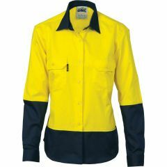 DNC 3940 155gsm 3 Way Vented Ladies Cotton Drill Shirt, Long Sleeve, Yellow/Navy