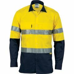 DNC 3948 155gsm 3 Way Vented Hoop Reflective Cotton Drill Shirt, Long Sleeve, Yellow/Navy
