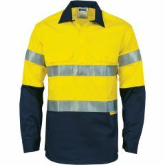 DNC 3849 190gsm Closed Front Hoop Reflective Cotton Drill Shirt, Long Gusset Sleeve, Yellow/Navy
