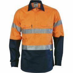 DNC 3849 190gsm Closed Front Hoop Reflective Cotton Drill Shirt, Long Gusset Sleeve, Orange/Navy