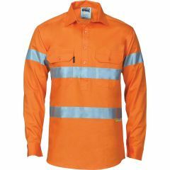 DNC 3945 155gsm Hoop Reflective Closed Front Cotton Drill Shirt, Long Sleeve, Orange