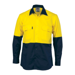 DNC 3832 190gsm Cotton Drill Shirt, Long Sleeve, Yellow/Navy