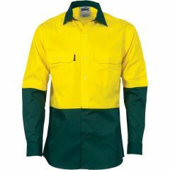 DNC 3832 190gsm Cotton Drill Shirt, Yellow/Bottle, Long Sleeve