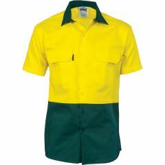 DNC 3831 190gsm Cotton Drill Shirt, Yellow/Bottle, Short Sleeve