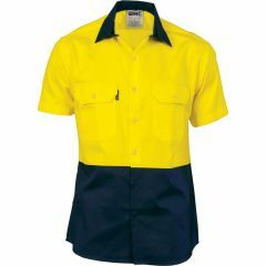 DNC 3839 155gsm Cotton Drill Shirt, Short Sleeve, Yellow/Navy