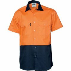 DNC 3839 155gsm Cotton Drill Shirt, Short Sleeve, Orange/Navy