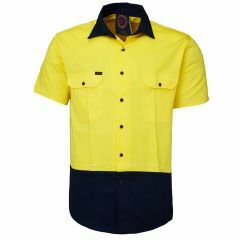 Ritemate 2 Tone Cotton Drill Shirt, Short Sleeve, Yellow/Navy