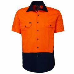 Ritemate 2 Tone Cotton Drill Shirt, Short Sleeve, Orange/Navy