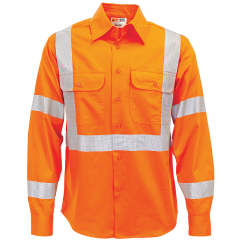 MAXCOOL HiVis (155gsm) Cotton Drill Shirt, Perf. Reflective (X Style) Tape, Orange, Long Sleeve