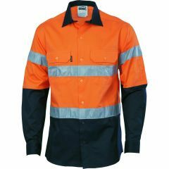 DNC 3536 190gsm Hoop Reflective Cotton Drill Shirt, Long Sleeve, Orange/Navy