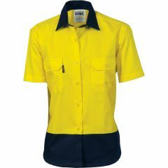 DNC 3931 190gsm Ladies Cotton Drill Shirt, Short Sleeve, Yellow/Navy