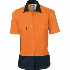 DNC 3931 190gsm Ladies Cotton Drill Shirt, Short Sleeve, Orange/Navy