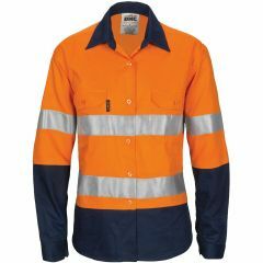 DNC 3786 Ladies 155gsm Hoop Reflective Cotton Drill Shirt, Long Sleeve, Orange/Navy