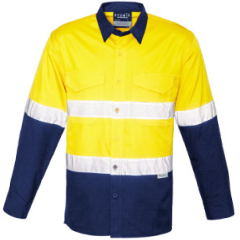 Syzmik ZW129 Mens Rugged Cooling Taped HiVis Spliced Long Sleeve Shirt, Yellow/Navy
