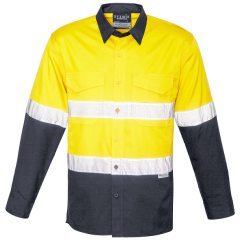 Syzmik ZW129 Mens Rugged Cooling Taped HiVis Spliced Long Sleeve Shirt, Yellow/Charcoal