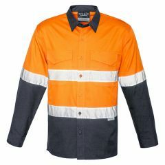 Syzmik ZW129 Mens Rugged Cooling Taped HiVis Spliced Long Sleeve Shirt, Orange/Charcoal