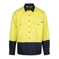 Norss HiVis Two Tone (190gsm) Cotton Drill Shirt, Yellow/Navy, Long Sleeve