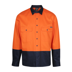 Norss  HiVis Two Tone (190gsm) Cotton Drill Shirt, Orange/Navy, Long Sleeve