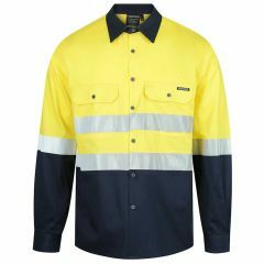 Norss 3 Way Ventilate HiVis Two Tone 145gsm Reflective Cotton Drill Shirt, Yellow/Navy, Long Sleeve