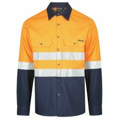 Norss 3 Way Ventilate HiVis Two Tone 145gsm Reflective Cotton Drill Shirt, Orange/Navy, Long Sleeve
