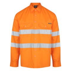 Norss Ventilate HiVis (145gsm) Cotton Drill Shirt W/ Reflective Tape, Orange, Long Sleeve