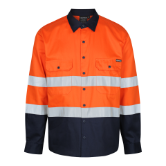 Norss HiVis Two Tone (190gsm) Reflective Cotton Drill Shirt, Orange/Navy, Long Sleeve