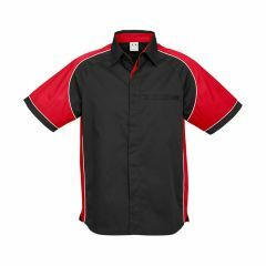 Biz Collection S10112 Mens Nitro Short Sleeve Shirt, Black/Red/White