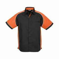 Biz Collection S10112 Mens Nitro Short Sleeve Shirt, Black/Orange/White