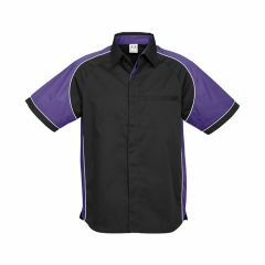 Biz Collection S10112 Mens Nitro Short Sleeve Shirt, Black/Purple/White