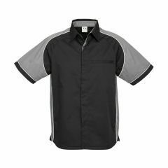 Biz Collection S10112 Mens Nitro Short Sleeve Shirt, Black/Grey/White