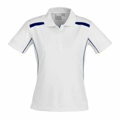 Biz Collection P244LS Ladies United Short Sleeve Polo 155gsm, White/Navy