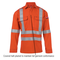 FireBear Arc Rated PPE2 (ATPV 8.8) HiVis Close Front 'X' Reflective Work Shirt, Long Sleeve, Orange