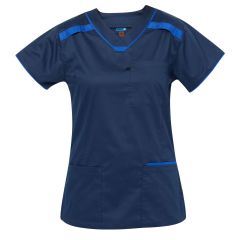 Medi8 Womens Stretch Scrub Top, Navy/Blue