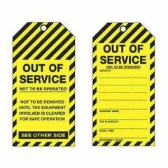 Caution Out Of Service Not To Be Operated Tag, Tear Proof Synthetic, Pk/25