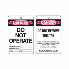Danger Do Not Operate Tag - Heavy Duty Poly, Pack/10