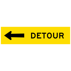Detour (Left Arrow), Multi Message 1200 x 300mm Corflute Class 1 Reflective