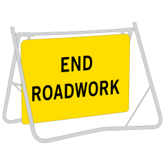 End Roadwork, 900 x 600mm Metal, Class 1 Reflective, Swing Stand & Sign