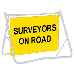 Surveyors on Road, 900 x 600mm Metal, Class 1 Reflective, Swing Stand & Sign