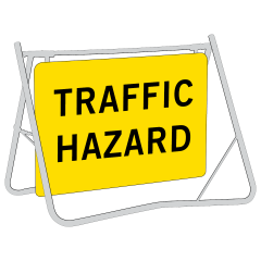 Traffic Hazard Ahead, 900 x 600mm Metal, Class 1 Reflective, Swing Stand & Sign
