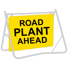 Road Plant Ahead, 900 x 600mm Metal, Class 1 Reflective, Swing Stand & Sign
