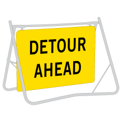 Detour Ahead, 900 x 600mm Metal, Class 1 Reflective, Swing Stand & Sign