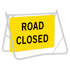 Road Closed, 900 x 600mm Metal, Class 1 Reflective, Swing Stand & Sign