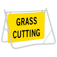 Grass Cutting In Progress, 900 x 600mm Metal, Class 1 Reflective, Swing Stand & Sign