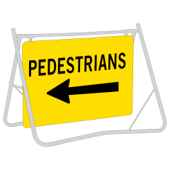 Pedestrians (Arrow Left), 900 x 600mm Metal, Class 1 Reflective, Swing Stand & Sign
