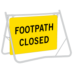 Footpath Closed, 900 x 600mm Metal, Class 1 Reflective, Swing Stand & Sign